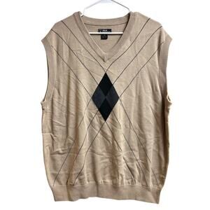 PGA Tour Men's Golf Argyle Vest Beige Cotton XL